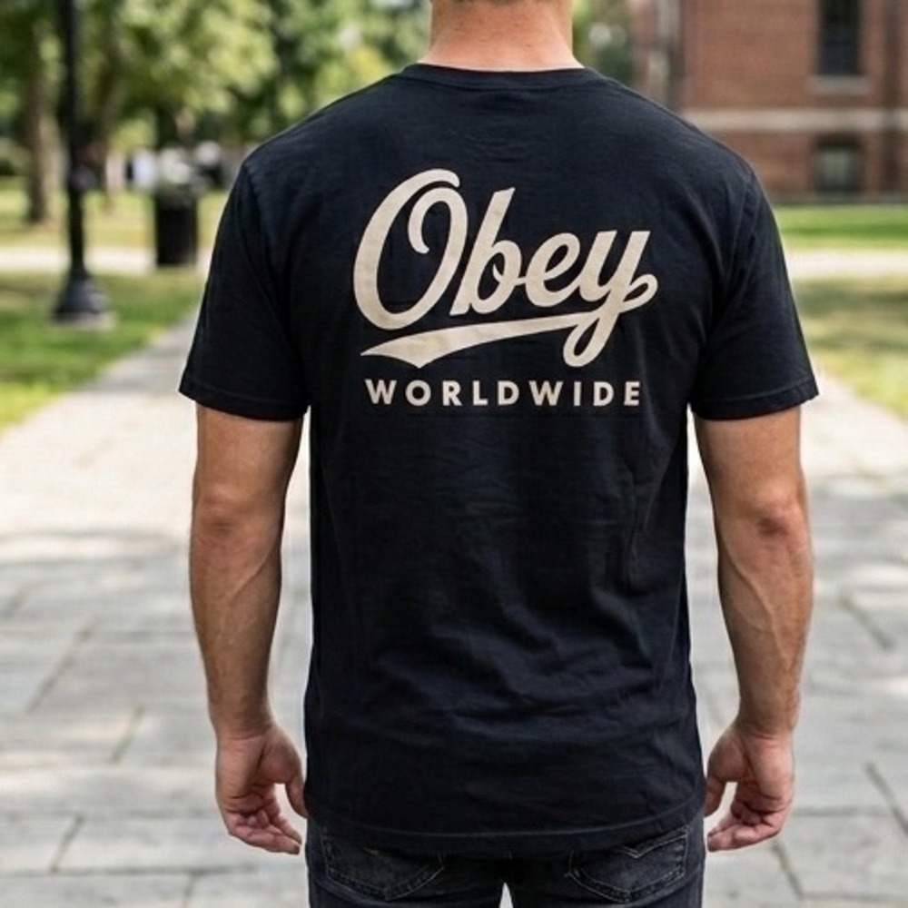Obey Worldwide Mens Black Graphic T-Shirt Short Sleeve Size M